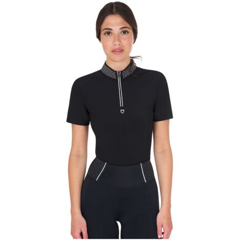 Polo training donna slim fit con zip e strass sul colletto: xl, ballerina (13-2807)