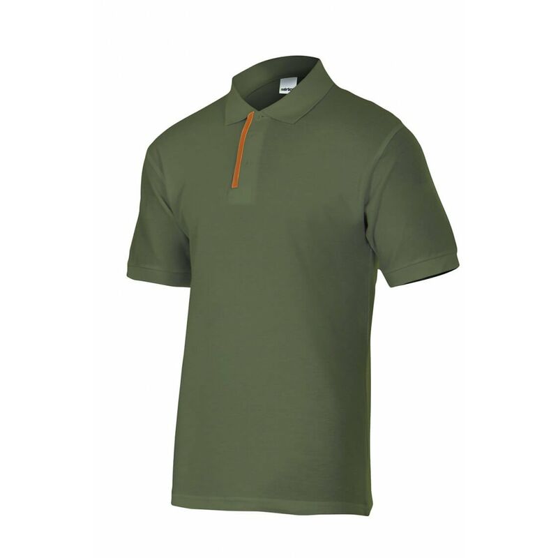 

Polo verde caza/bosque de manga corta de cuello combinado Serie P105502 | 3XL - Verde caza / Naranja