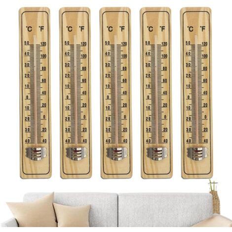 Pologmase 5 Pack Wall Thermometer, Room Thermometer, Indoor Wooden Thermometer for Kitchen, Greenhouse Thermometer, Measuring Instrument Thermometer
