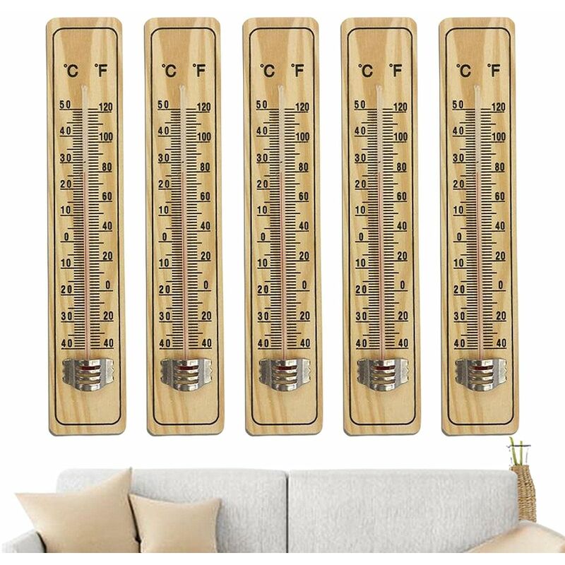 Memkey - Pologmase Lot de 5 thermomètres muraux, thermomètres d'ambiance, thermomètres d'intérieur en bois pour cuisine, thermomètres à effet de