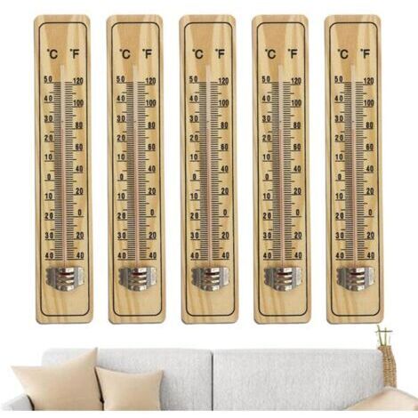 Pologmase Lot de 5 thermomètres muraux, thermomètres d'ambiance, thermomètres d'intérieur en bois pour cuisine, thermomètres à effet de serre, thermomètres de jauge