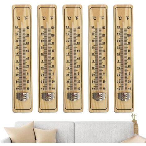 Pologmase Set of 5 wall thermometers, room thermometers, wooden indoor thermometers for kitchen, greenhouse thermometers, gauge thermometers