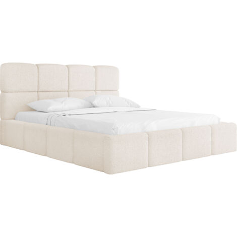 Polsterbett 120x200 mit Bettkasten und Lattenrost – Creme Bett mit hohem Kopfteil, Boucle oder Samt Stoff – Modernes Doppelbett mit Stauraum – Bettgestell, ohne Matratze – Tivio – Beige
