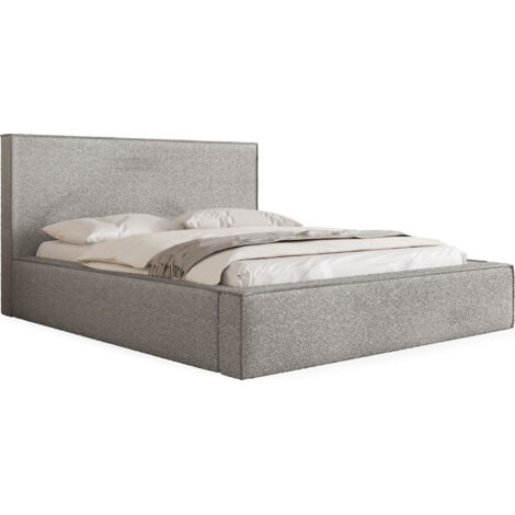 Polsterbett 120x200 mit Bettkasten und Lattenrost – Graues Bett mit hohem Kopfteil, Boucle oder Samt Stoff - Modernes Doppelbett mit Stauraum – Bettgestell, ohne Matratze – Terra - Grau