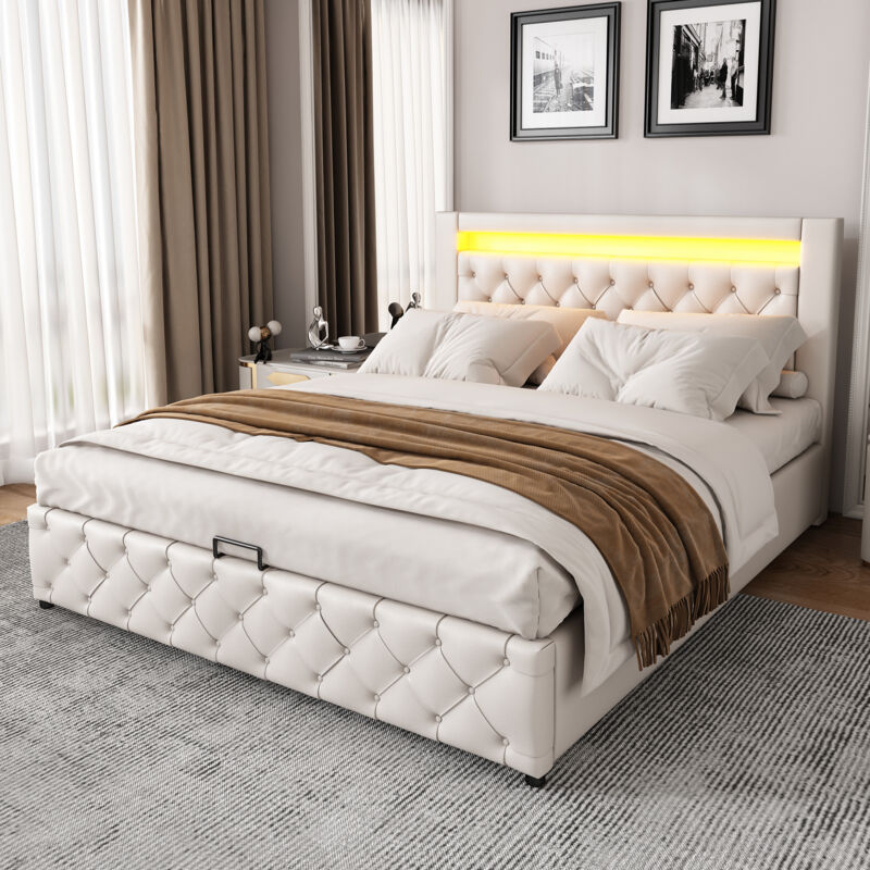 Mivray Polsterbett 140x200 Cm Mit Gestell Mit Stauraumbox Und Led