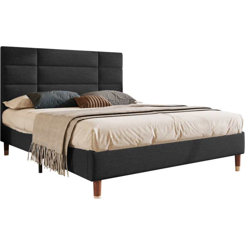 Mivray Polsterbett 140x200 Cm Mit Holzgestell Und Getuftetem Kopfteil