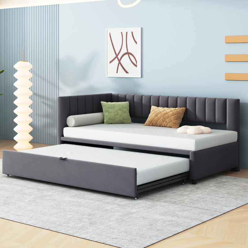 Mivray Polsterbett 140x200 Cm Mit Lattenrost, Stoff, Grau