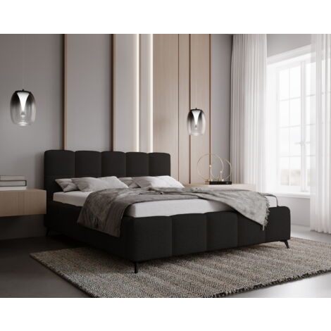 EMPORIUS 140x200 Kastilo - Bouclé, Stauraum, Kopfteil - Bett mit Lattenrost, Doppelbett - Schwarz (Anthology 19)