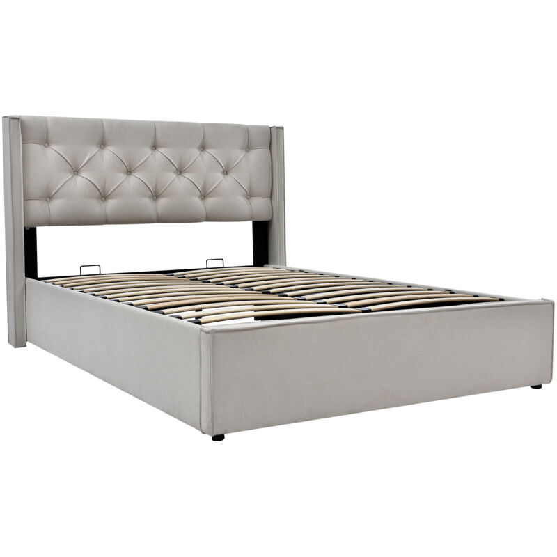 Mivray Polsterbett 160x200 Cm Mit Gestell Mit Stauraumbox, Baumwolle, Hellgrau