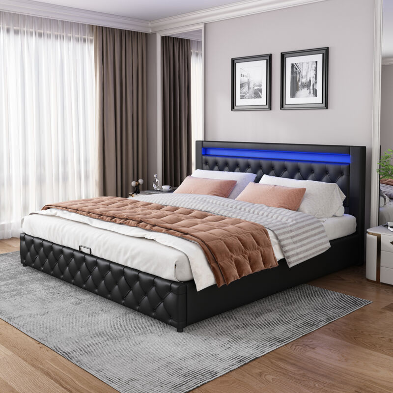 Mivray Polsterbett 160x200 Cm Mit Gestell Mit Stauraumbox Und Led