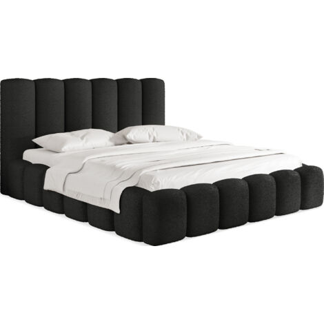 Polsterbett 160x200 mit Bettkasten & Lattenrost – Schwarz Bett hohem Kopfteil, Boucle/Samt - Doppelbett Stauraum – Bettgestell ohne Matratze – Serenity - Schwarz