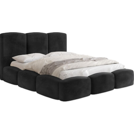 Polsterbett 180x200 mit Bettkasten & Lattenrost – Schwarzes Bett hohem Kopfteil, Boucle oder Samt - Doppelbett mit Stauraum – Bettgestell ohne Matratze – Harmony Schwarz