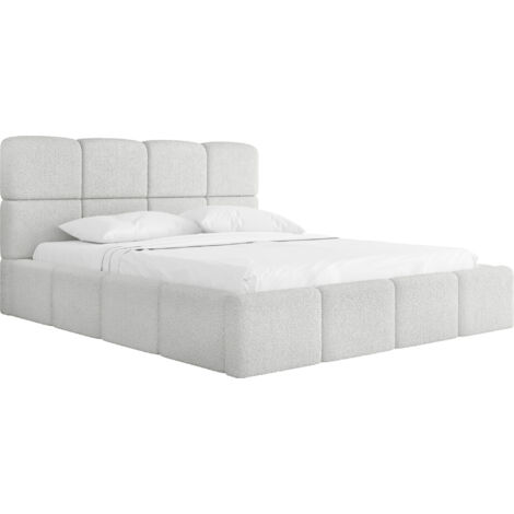Polsterbett 180x200 mit Bettkasten und Lattenrost – Graues Bett mit hohem Kopfteil, Boucle oder Samt Stoff – Modernes Doppelbett mit Stauraum – Bettgestell, ohne Matratze – Tivio – Grau