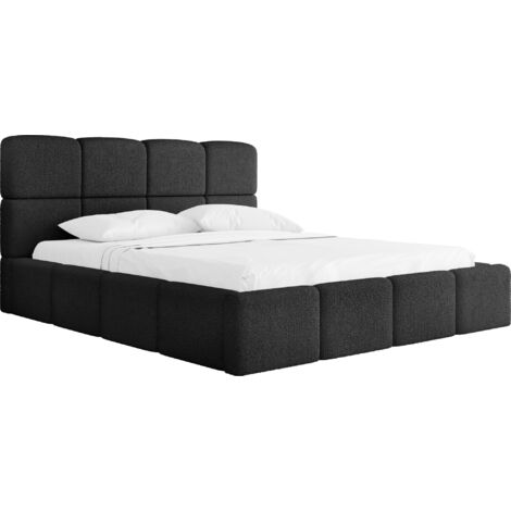 Polsterbett 200x200 mit Bettkasten & Lattenrost – Schwarzes Bett hohem Kopfteil, Boucle oder Samt – Doppelbett mit Stauraum – Bettgestell ohne Matratze – Tivio Schwarz