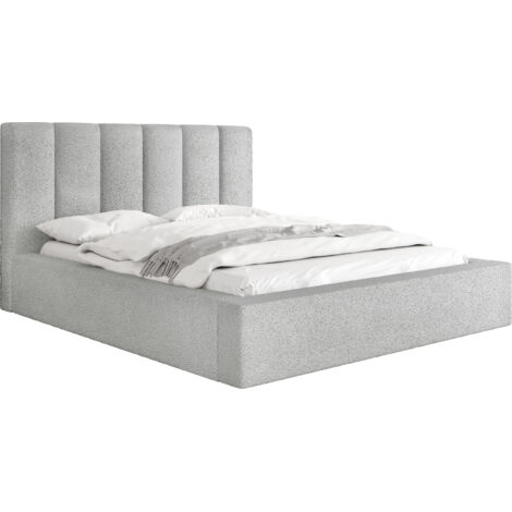 Polsterbett 200x200 mit Bettkasten und Lattenrost – Bett mit hohem Kopfteil, Boucle oder Samt Stoff – Modernes Doppelbett mit Stauraum – Bettgestell, ohne Matratze – Amira – Grau