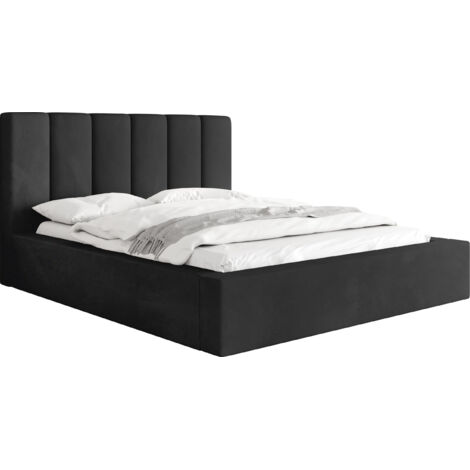 Polsterbett 200x200 mit Bettkasten und Lattenrost – Bett mit hohem Kopfteil, Boucle oder Samt Stoff – Modernes Doppelbett mit Stauraum – Bettgestell, ohne Matratze – Amira – Schwarz