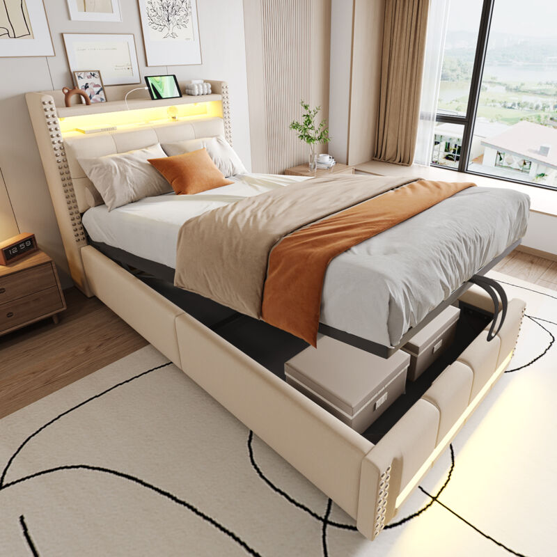 Mivray Polsterbett 90x200 Cm Mit Kopfteil Und Led-beleuchtung