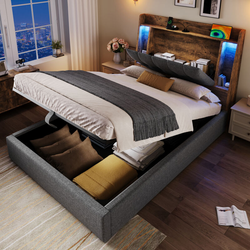Mivray Polsterbett 90x200 Cm Mit Stauraumkopfteil, Grauer Stoff