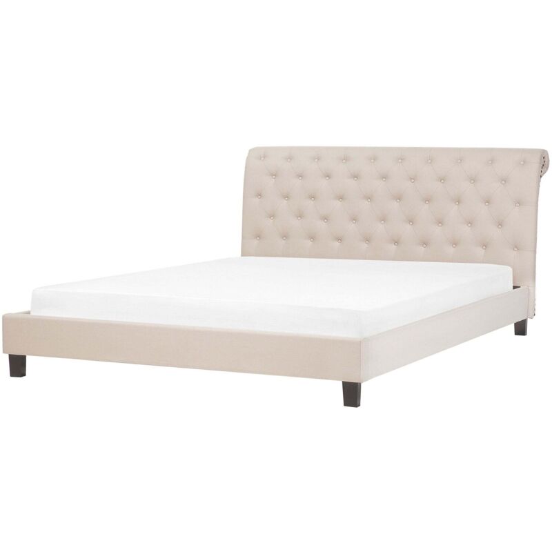 Beliani Bett Mit Lattenrost Stoff Reims 180 X 200 Cm Beige