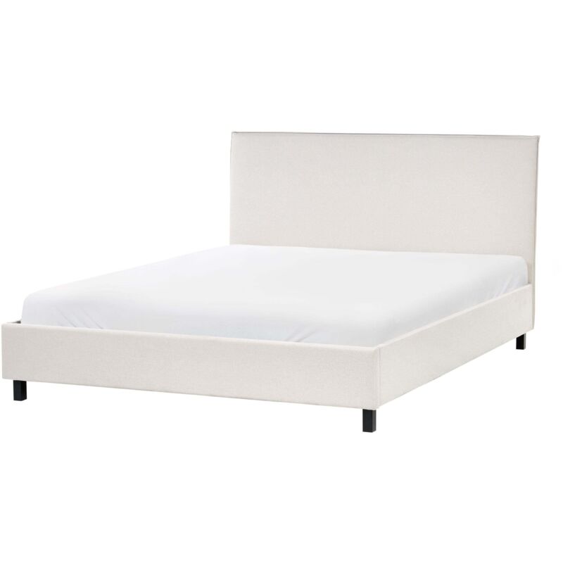 Beliani Polsterbett Beige 160 X 200 Cm Mit Lattenrost Hohem Kopfteil Holzfüße Modern Skandinavischer Stil