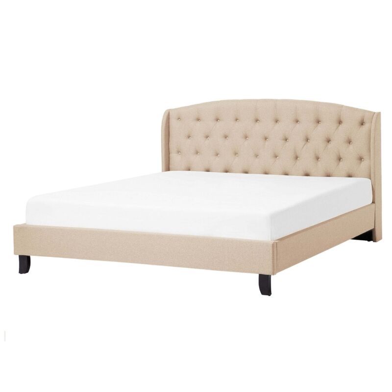 Beliani Bett Mit Lattenrost Stoff Bordeaux 140 X 200 Cm Beige