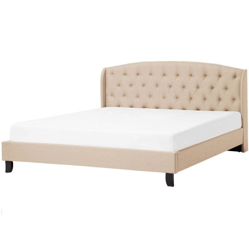 Beliani Bett Mit Lattenrost Stoff Bordeaux 180 X 200 Cm Beige