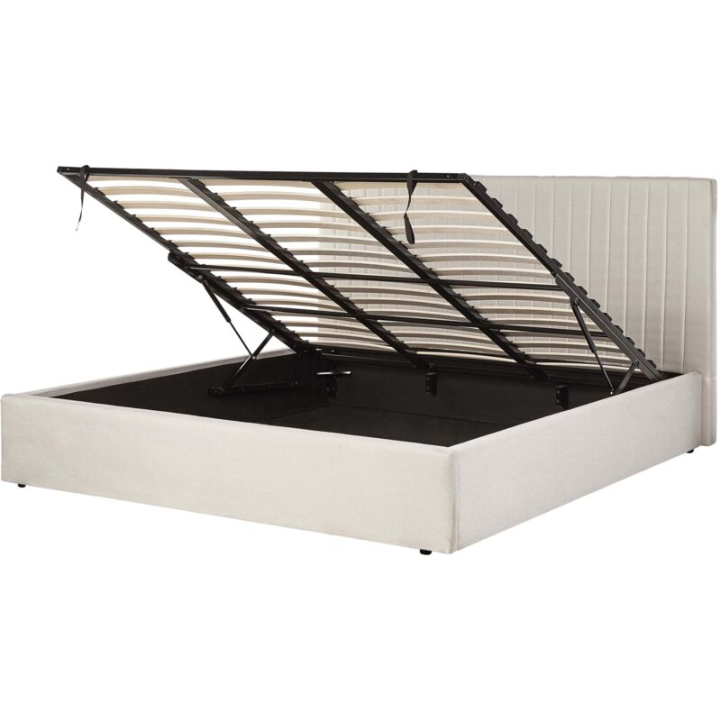 Beliani Polsterbett Beige 180 X 200 Cm Mit Stauraum Und Lattenrost Gestepptes Kopfteil Luxuriös Elegant Modern Für Schlafzimmer
