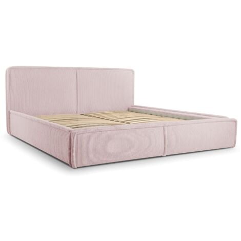 E-MEUBLES Polsterbett Bett mit Kopfstütze, Rahmenbettgestell, Bettkasten und Lattenrost Doppelbett Gepolsterter Kopfteil Cord-Stoff Stauraumbett Bett 04 - 140x200 - Flamingo (Poso 52)