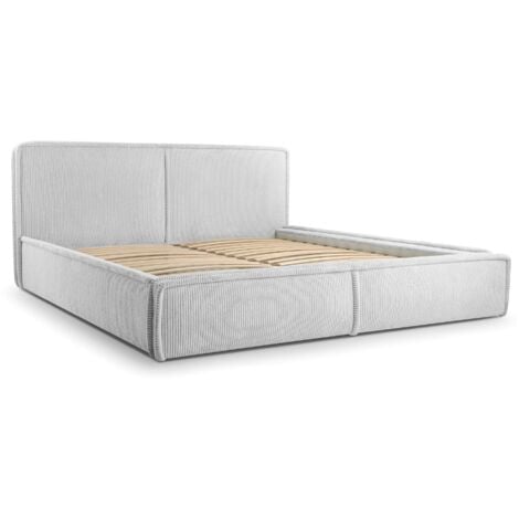 E-MEUBLES Polsterbett Bett mit Kopfstütze, Rahmenbettgestell, Bettkasten und Lattenrost Doppelbett Gepolsterter Kopfteil Cord-Stoff Stauraumbett Bett 04 - 160x200 - Hellgrau (Poso 55)