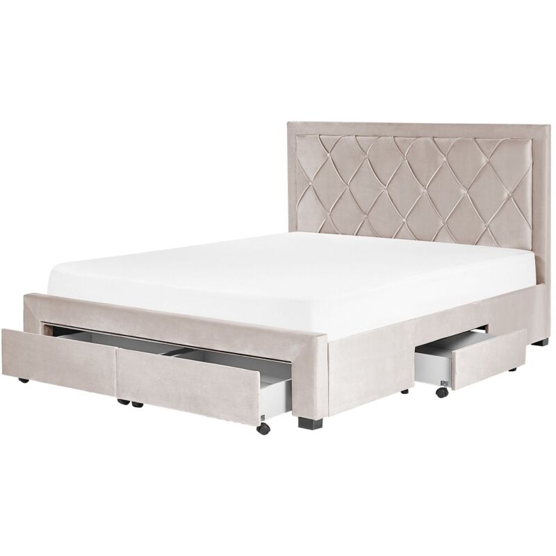 Beliani Bett Mit Schubladen Samtstoff Lievin 160 X 200 Cm Beige