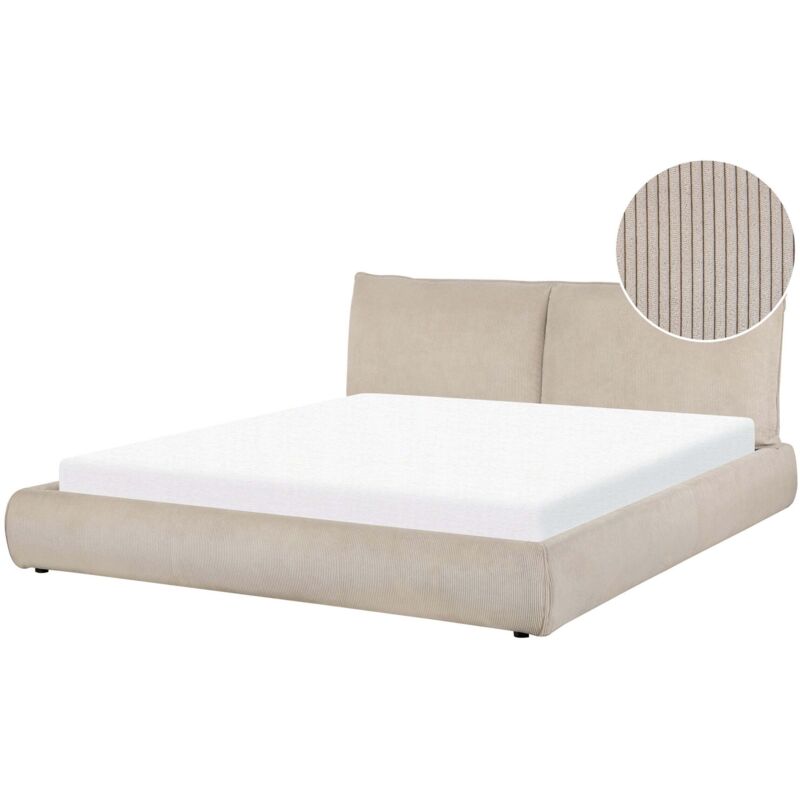 Beliani Polsterbett Taupe Aus Cord 180 X 200 Cm Gepolstertes Hohes Kopfteil Modern Bequem Für Schlafzimmer