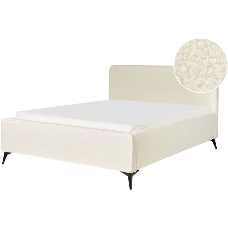 Beliani Polsterbett Creme Bouclé Stoffbezug Mit Lattenrost 160 X 200 Cm Hohes Kopfteil Schwarze Metallbeine Retro Design Schlafzimmer Ausstattung Möbel