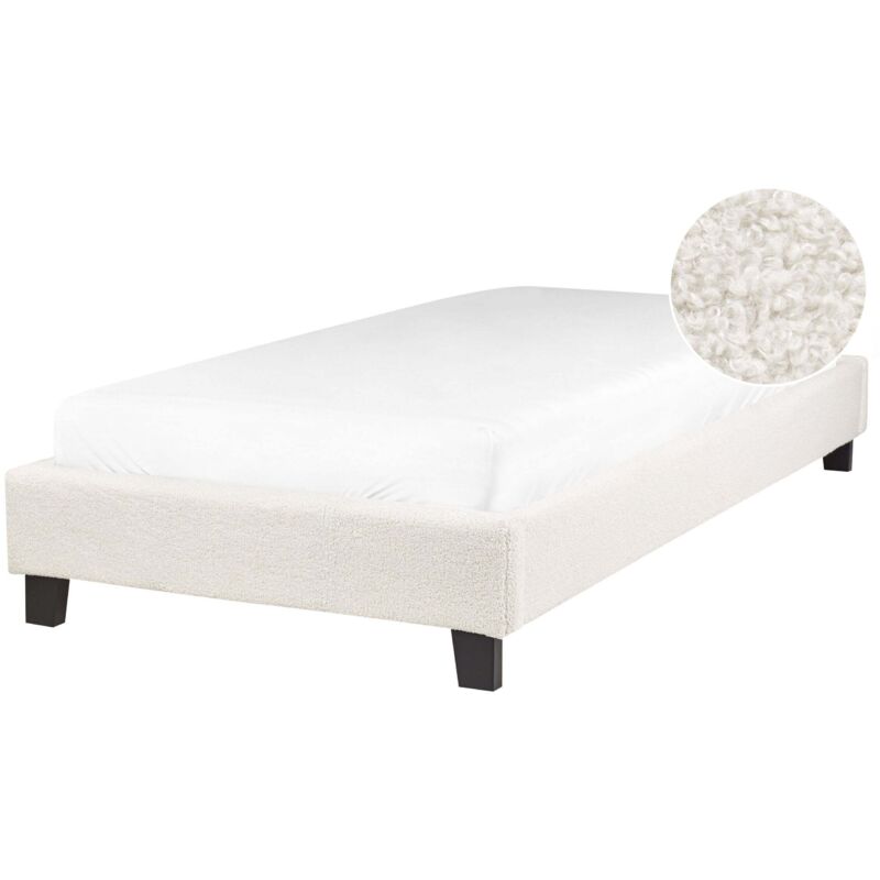 Beliani Polsterbett Hellbeige Bouclé Stoffbezug Mit Lattenrost 90x200 Cm Ohne Kopf- Und Fußteil Modern Skandi Schlafzimmer Einzelbett Bettrahmen
