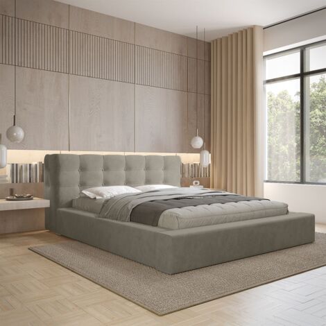 Polsterbett Doppelbett ANTONIO 140x200cm in Stoff Ditra Graubeige