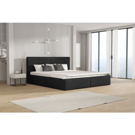 Polsterbett Doppelbett BERGEN Komplettset 140x200cm Stoff Freya Schwarz