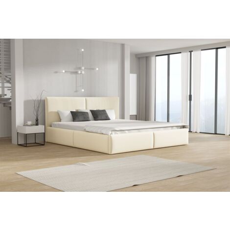 Polsterbett Doppelbett BERGEN Komplettset 140x200cm Stoff Magic Velvet Creme