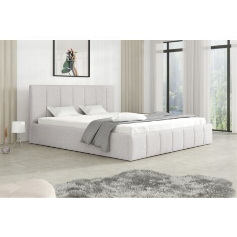 Polsterbett Doppelbett DETROIT 140x200cm Stoff Freya Hellgrau