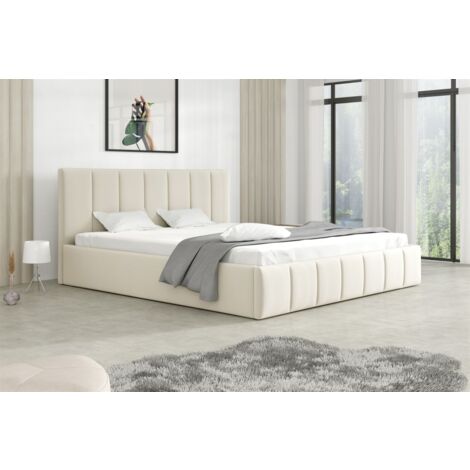 Polsterbett Doppelbett DETROIT 140x200cm Stoff Magic Velvet Creme