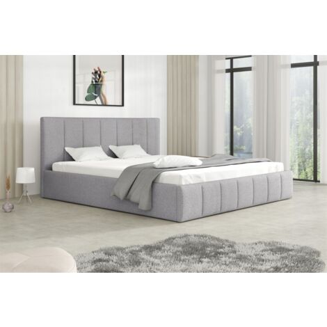 Polsterbett Doppelbett DETROIT Komplettset 140x200cm Stoff Freya Silbergrau