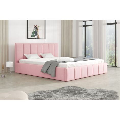 Polsterbett Doppelbett DETROIT Komplettset 140x200cm Stoff Magic Velvet Rosa