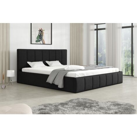 Polsterbett Doppelbett DETROIT Komplettset 140x200cm Stoff Magic Velvet Schwarz