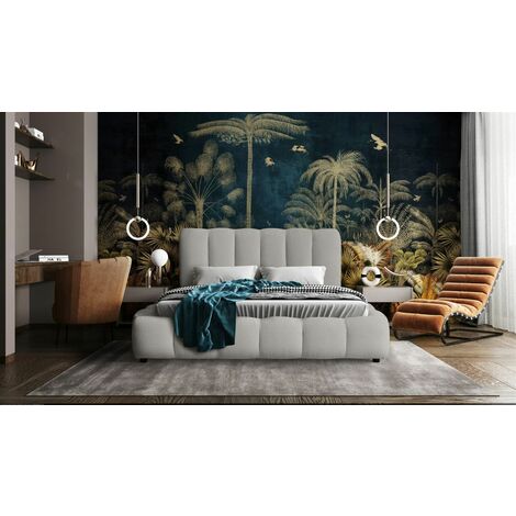 Polsterbett Doppelbett HEDA 140x200cm in Stoff Perfect Harmony Hellgrau
