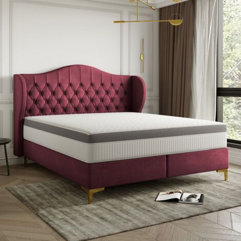 Polsterbett Doppelbett PELAGIO Stoff Whisper Bordeauxrot 160x200cm inkl. Matratze