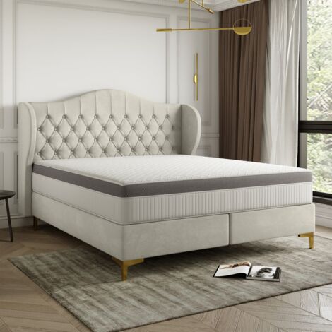 Polsterbett Doppelbett PELAGIO Stoff Whisper Cream 140x200cm inkl. Matratze