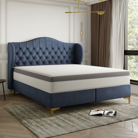 Polsterbett Doppelbett PELAGIO Stoff Whisper Dunkelblau 140x200cm inkl. Matratze