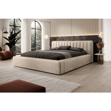 Polsterbett Doppelbett PEORIA Komplettset 180x200cm in Stoff Macau Beige