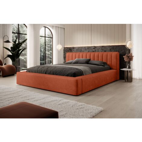 Polsterbett Doppelbett PEORIA Komplettset 180x200cm in Stoff Macau Rostbraun