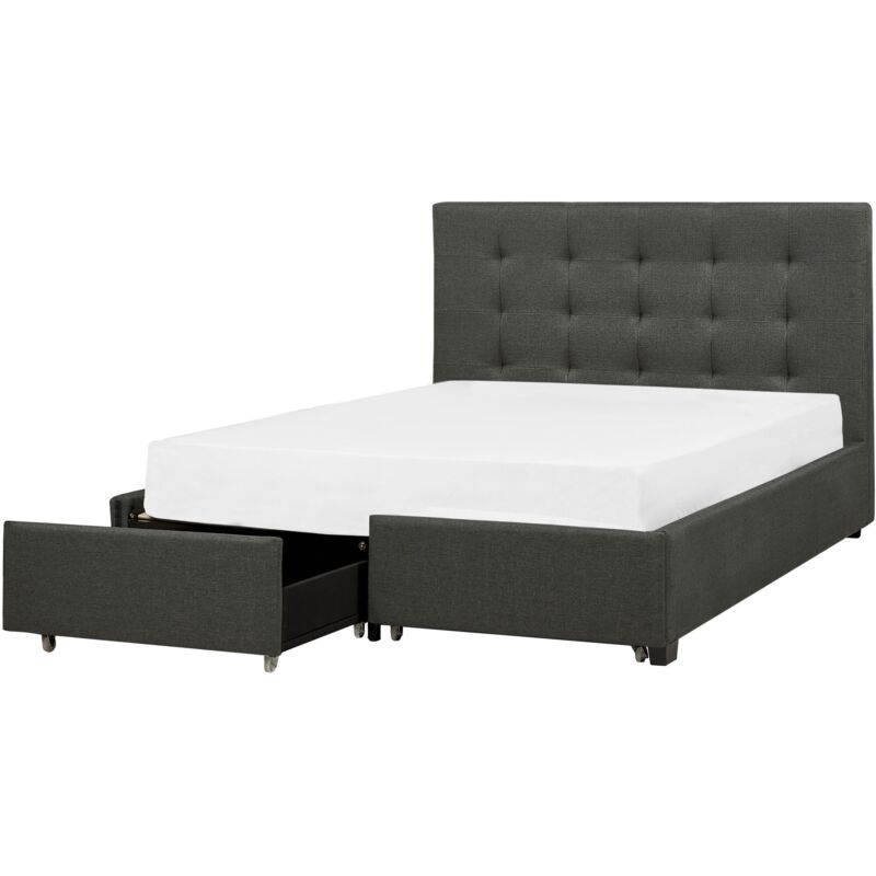 Beliani Bett Mit Schubladen Stoff La Rochelle 140 X 200 Cm Dunkelgrau