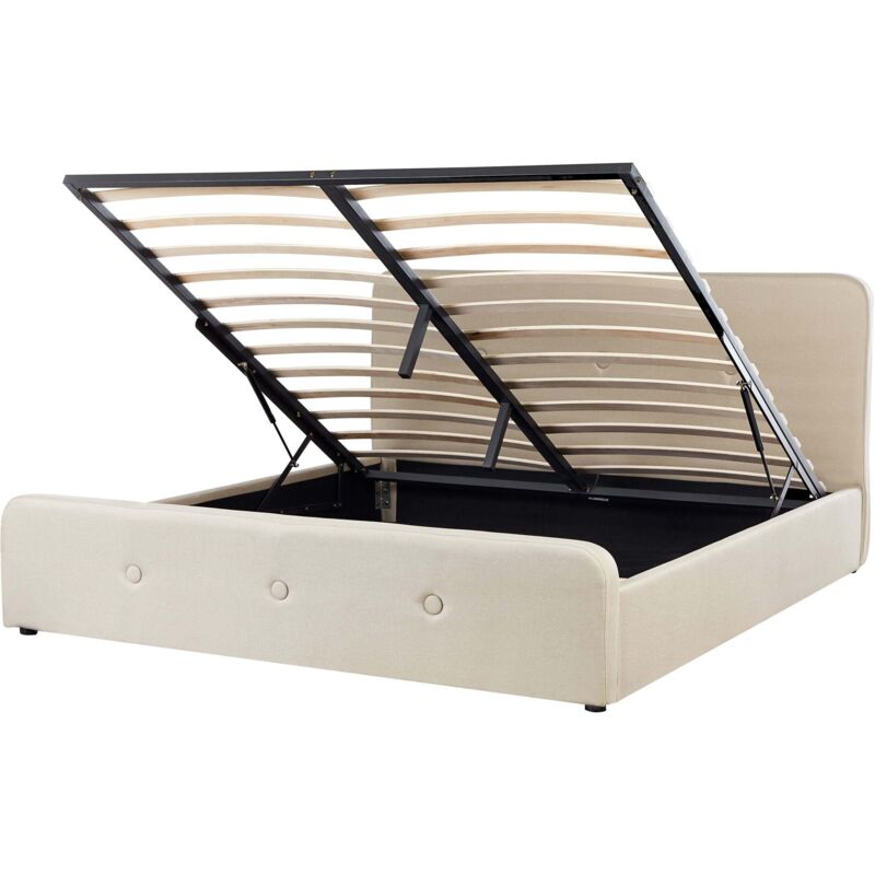 Beliani - Polsterbett Beige 180 X 200 Cm Doppelbett Hochklappbar Bettkasten Knopfverzierung Elegant Modern