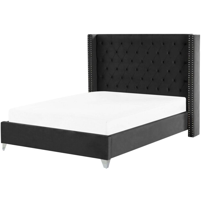 Beliani Bett Mit Lattenrost Samtstoff Lubbon 160 X 200 Cm Schwarz